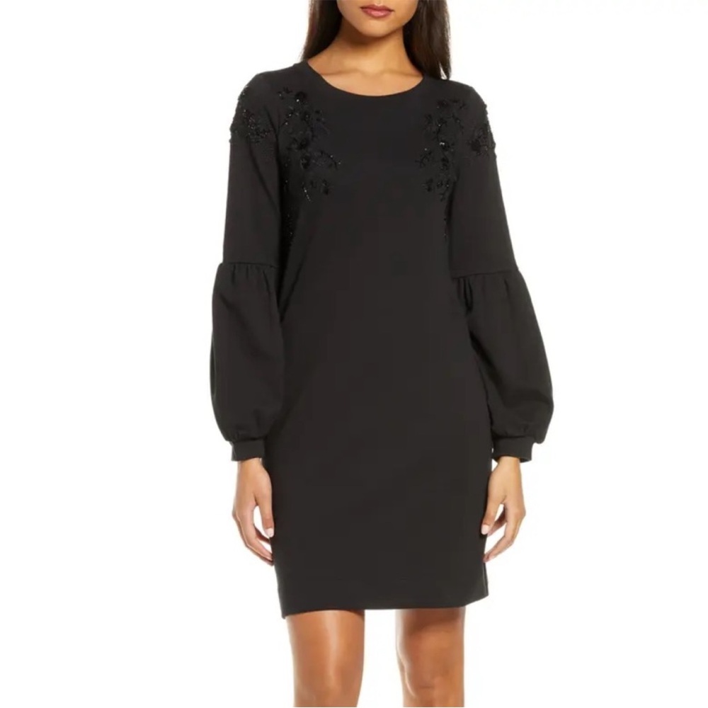 Lilly Pulitzer Bartlett Embellished Sweatshirt Dress Onyx Black Small